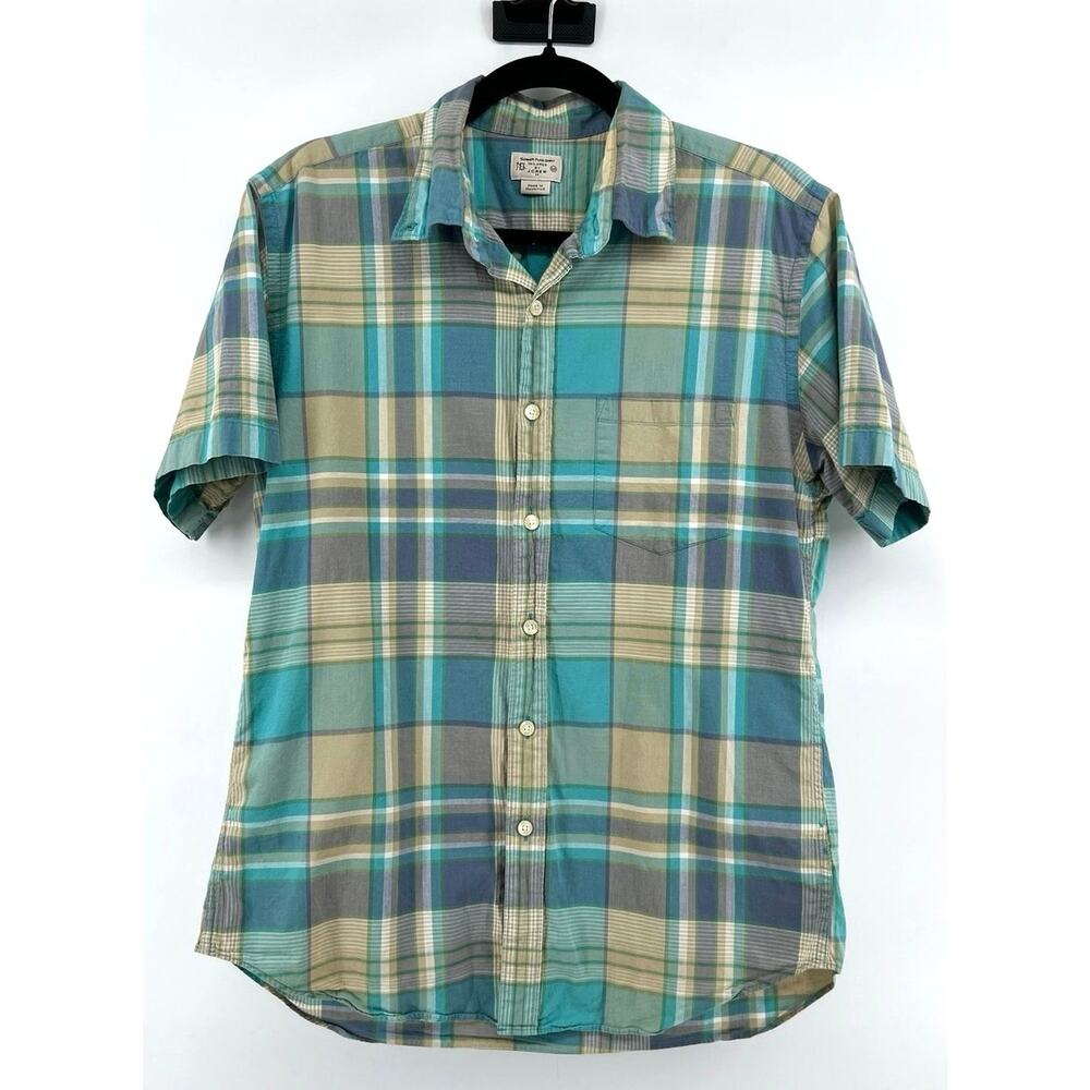 J.crew Men's Short Sleeve Plaid Button Down Shirt Size M Blue Spring Preppy